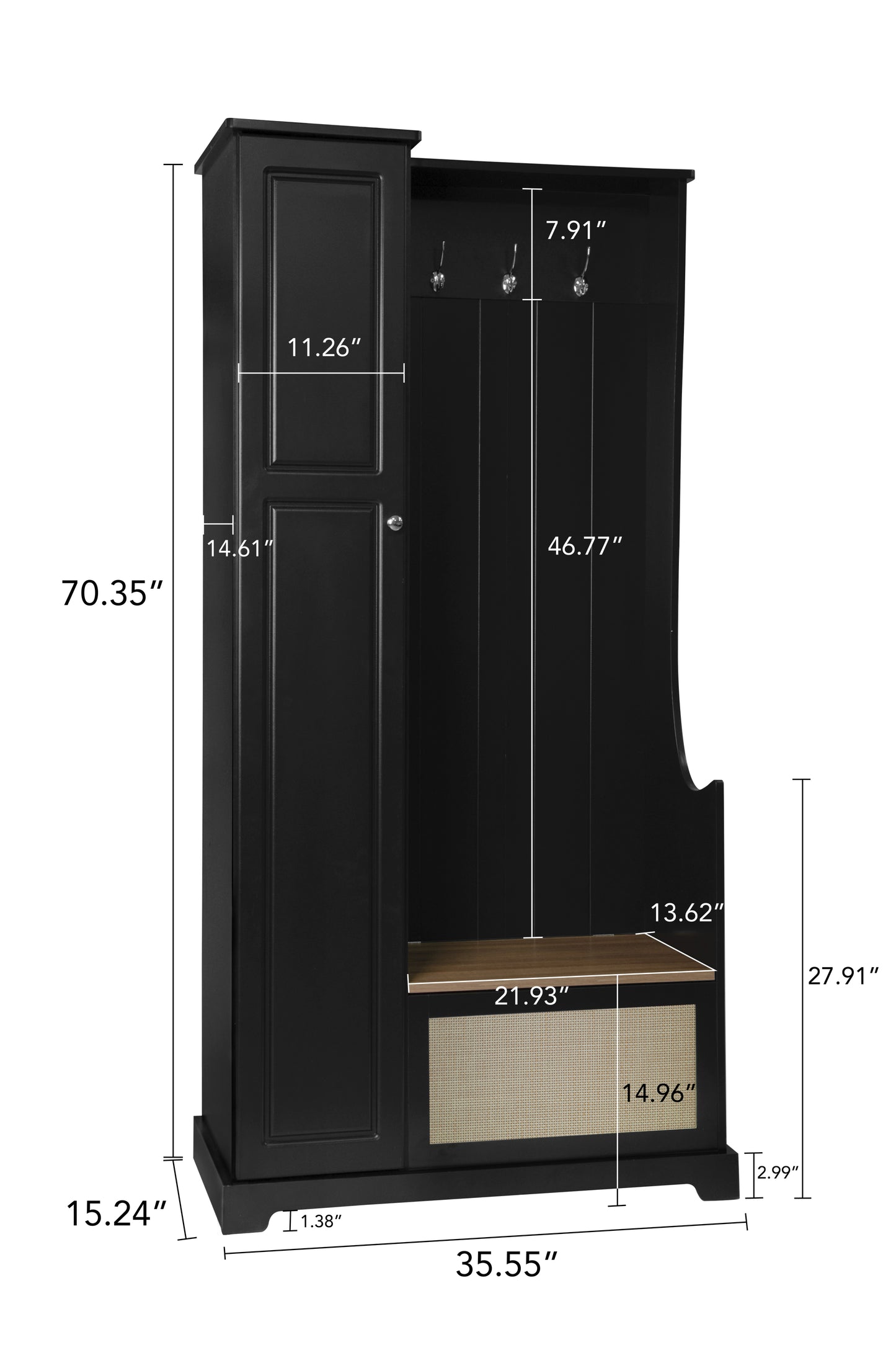 Melysen Hall Tree with Bench, Storage Cabinet, Suitable for Living Room, Entryway, Bedroom