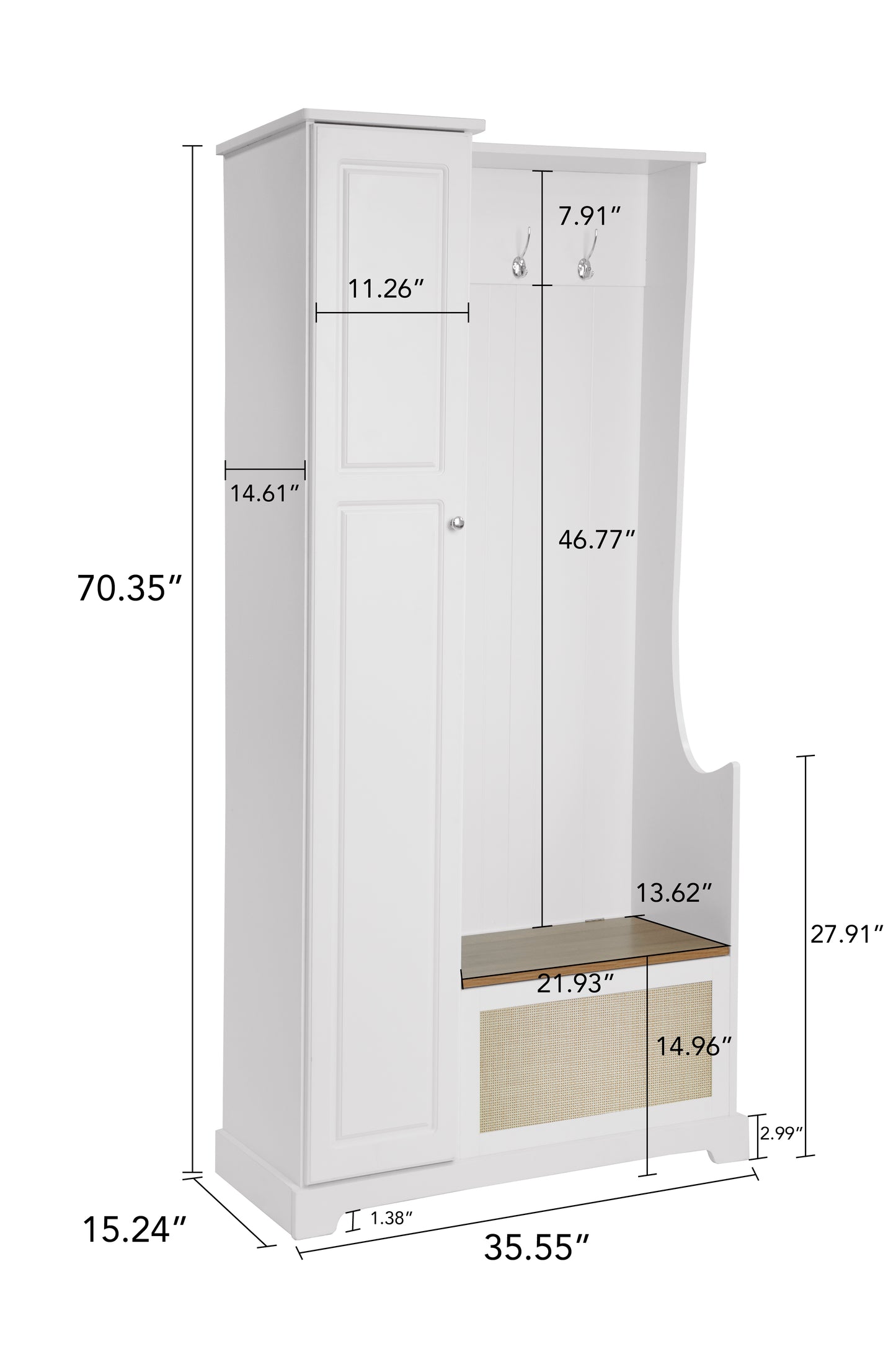 Melysen Hall Tree with Bench, Storage Cabinet