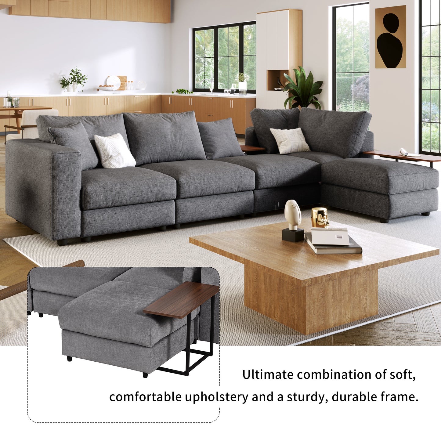 Melysen Modern Large L-Shape Sectional Sofa for Living Room£¬2 Pillows and 2 End Tables