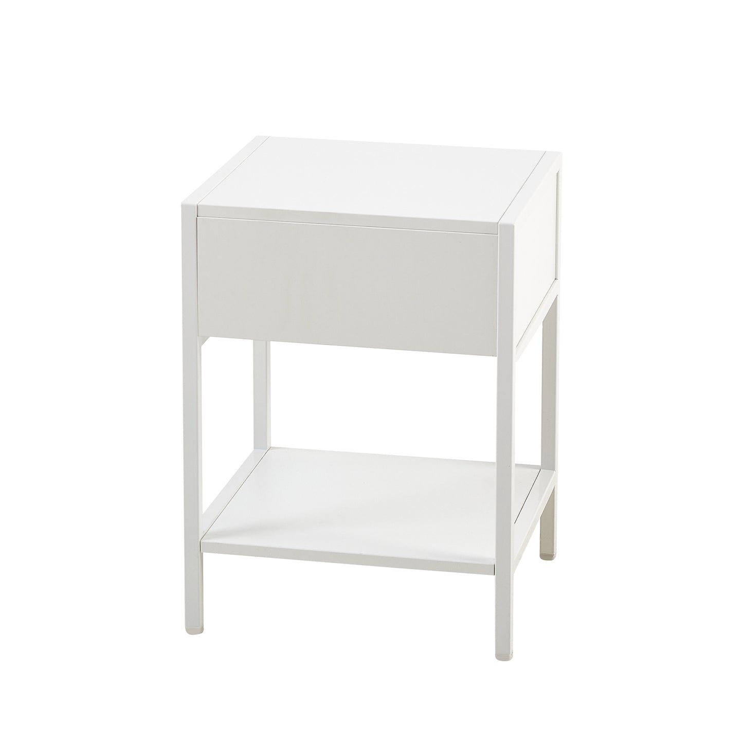 Melysen 15.74" Rattan End table with drawer, Modern nightstand, metal legs,side table for living room, bedroom,white