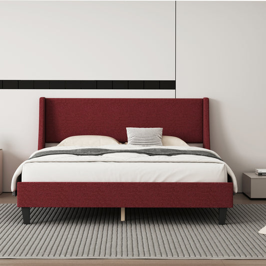 Melysen Bedframe Upholstered Bed Frame Platform,Red