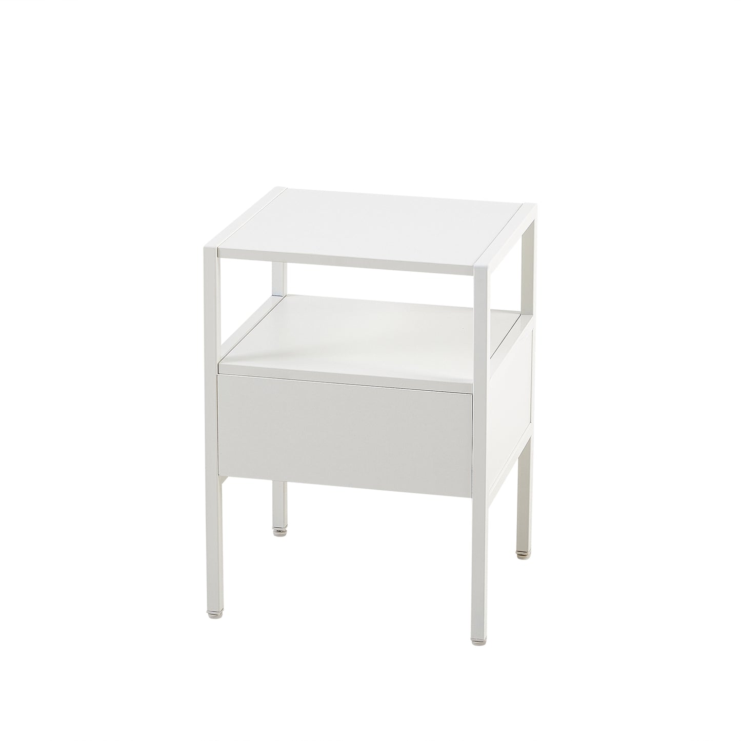 Melysen 15.75" Rattan End table with drawer, Modern nightstand, metal legs,side table for living room, bedroom,white