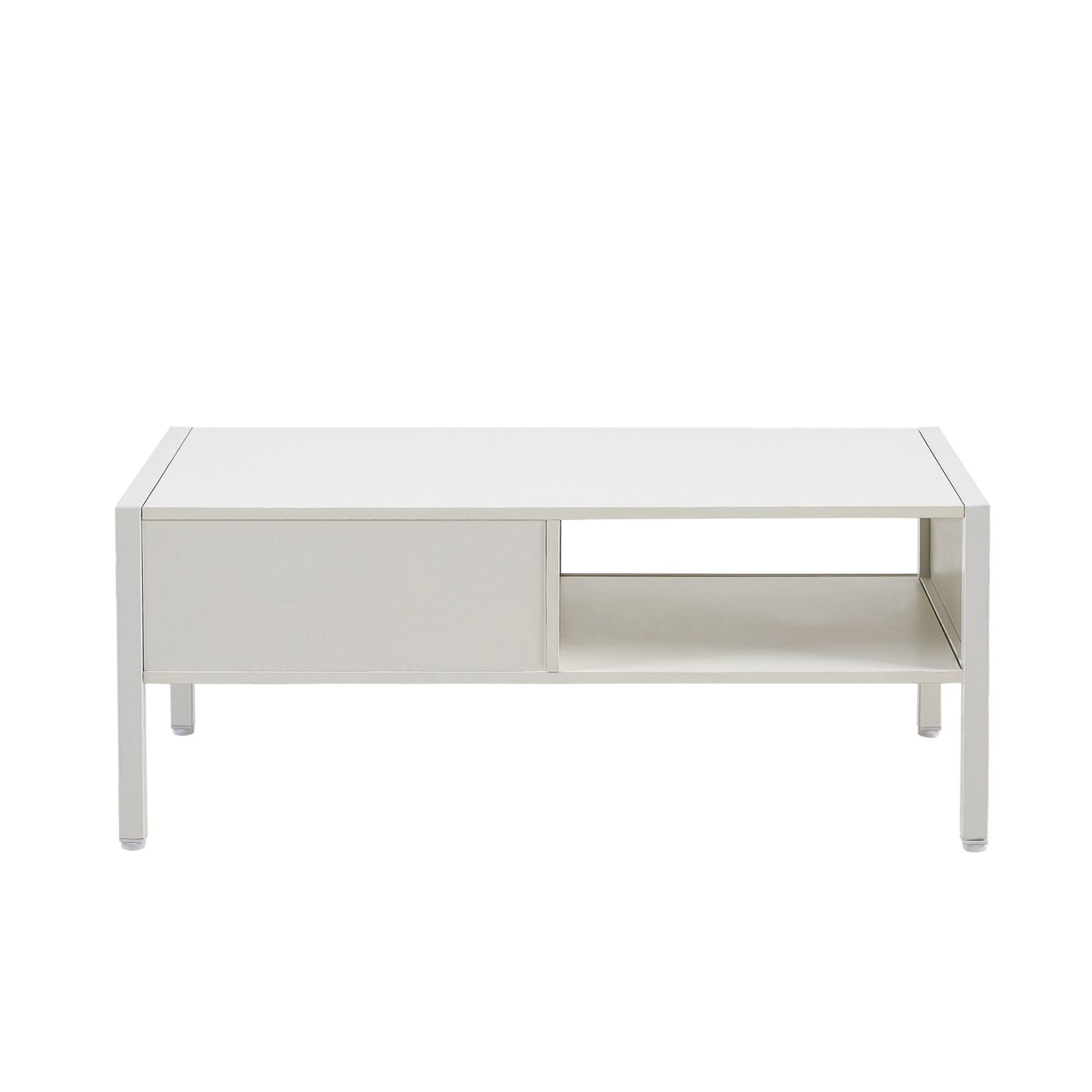 Melysen 40.16" Rattan Coffee table, sliding door for storage, metal legs, Modern table  for living room , white