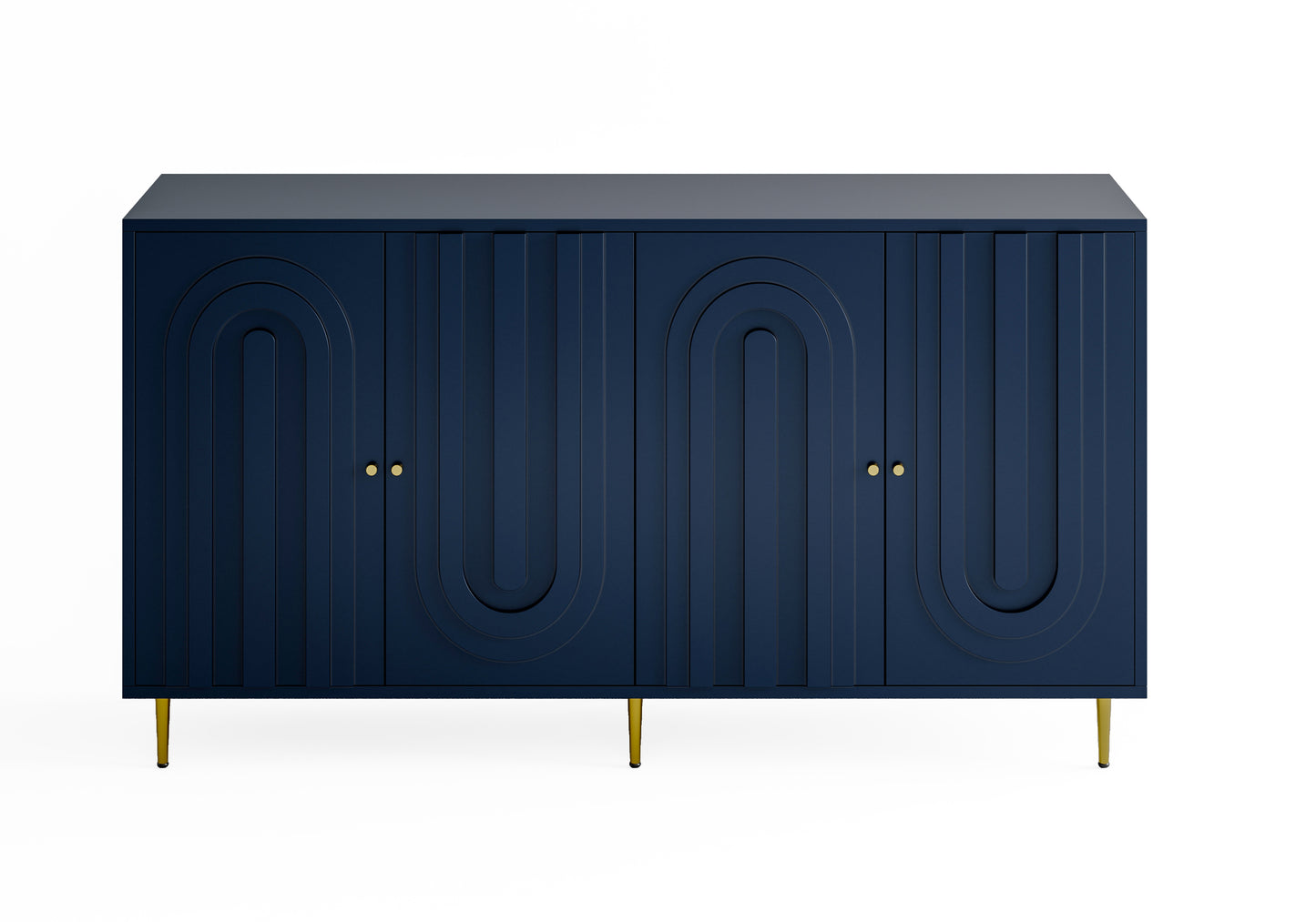 Melysen Modern Blue Lacquered 4 Door Wooden Cabinet Sideboard Buffet Server Cabinet Storage Cabinet,Dark Blue