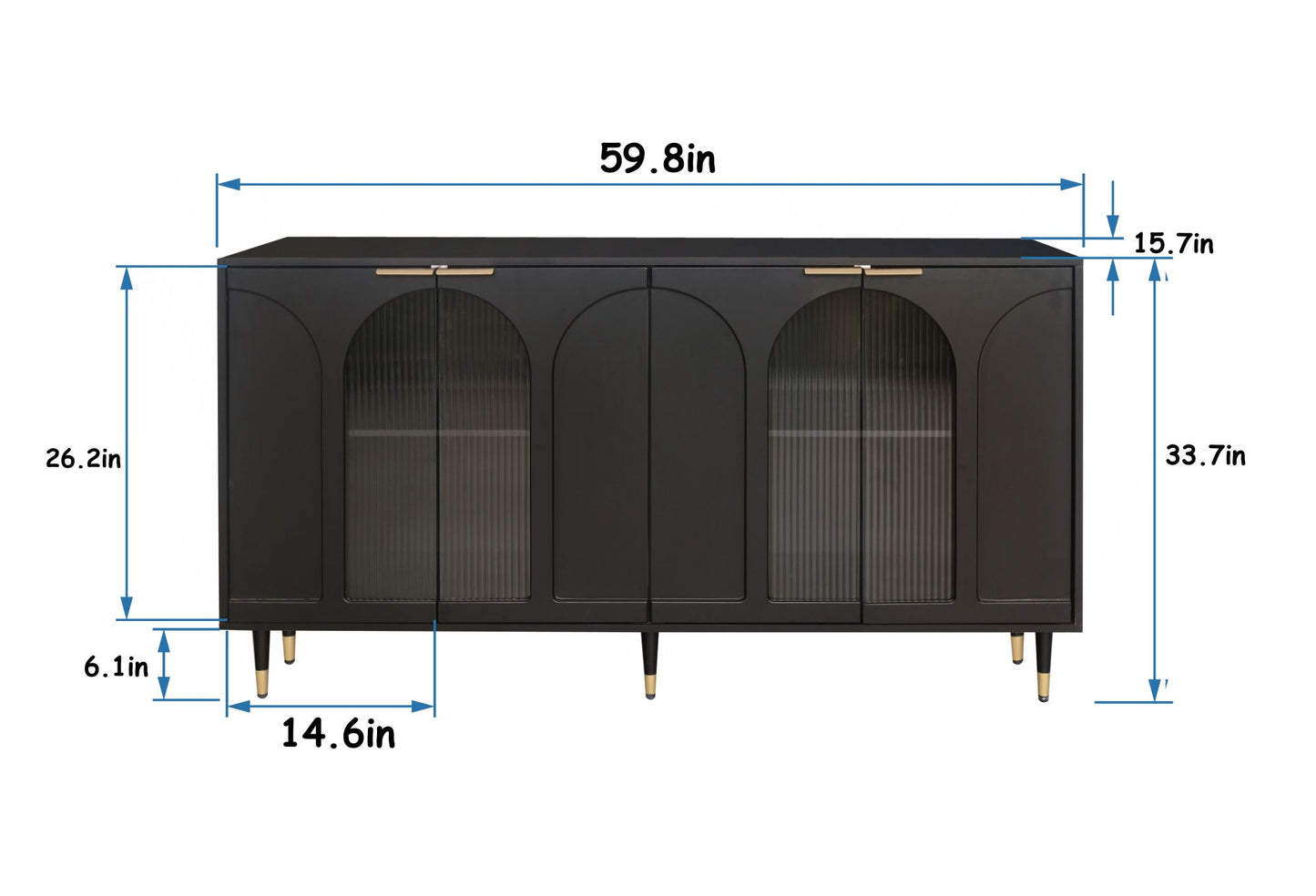 Melysen Accent Cabinet Black Lacquered Wooden Cabinet with 4 Glass Doors Sideboard Buffet Server Cabinet Storage Cabinet,Black