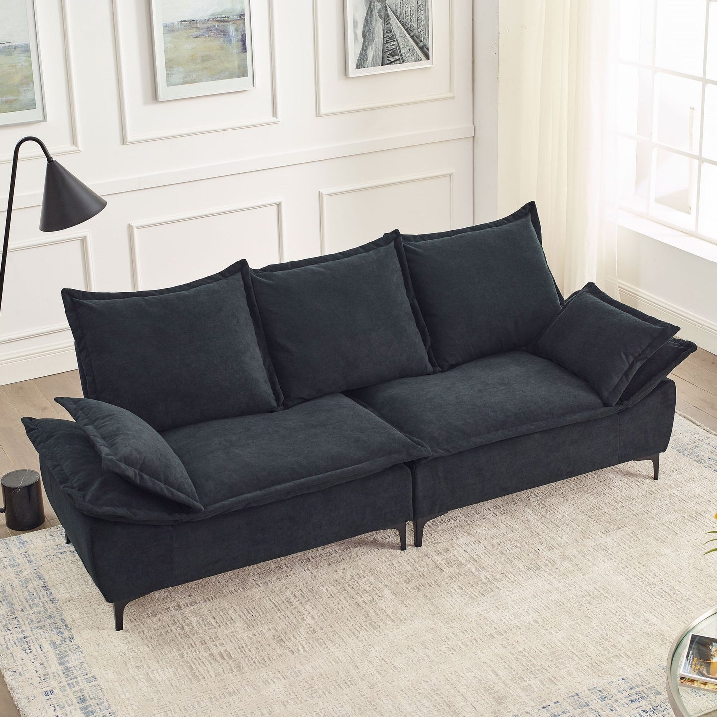 Melysen 88.5" Modern Sailboat Sofa Dutch Velvet 3-Seater Sofa with Two Pillows for Small Spaces in Living Rooms, Apartmentsin