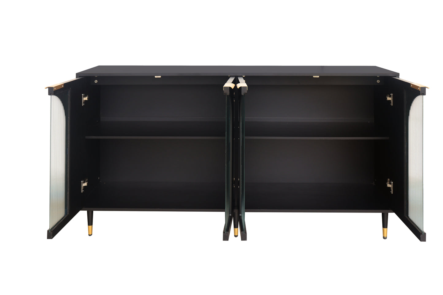 Melysen Accent Cabinet Black Lacquered Wooden Cabinet with 4 Glass Doors Sideboard Buffet Server Cabinet Storage Cabinet,Black