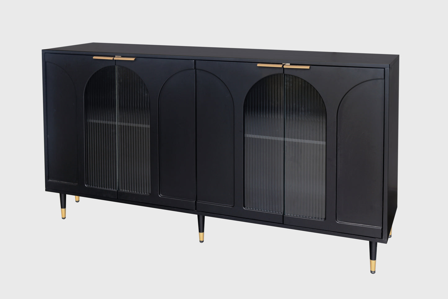 Melysen Accent Cabinet Black Lacquered Wooden Cabinet with 4 Glass Doors Sideboard Buffet Server Cabinet Storage Cabinet,Black