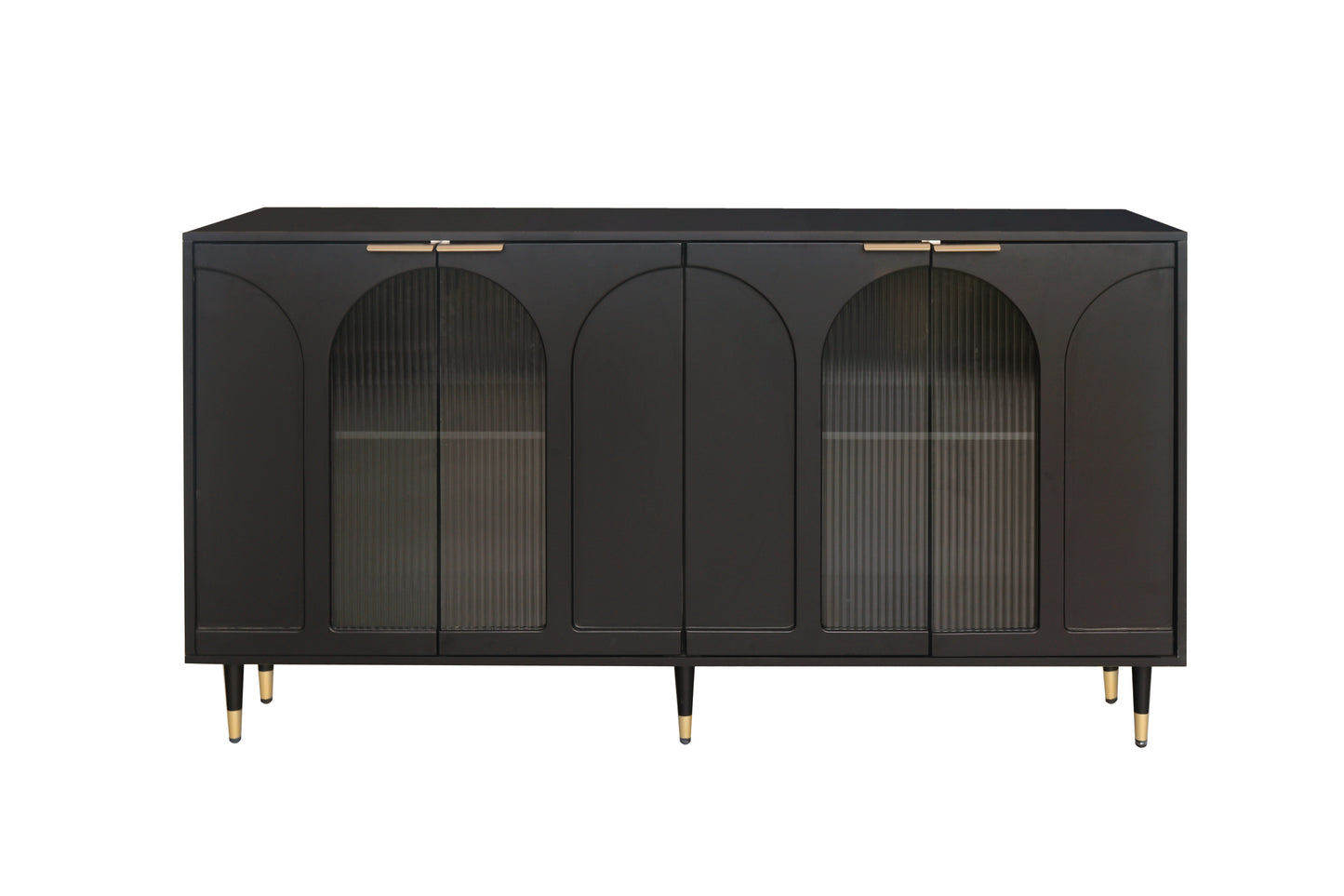 Melysen Accent Cabinet Black Lacquered Wooden Cabinet with 4 Glass Doors Sideboard Buffet Server Cabinet Storage Cabinet,Black