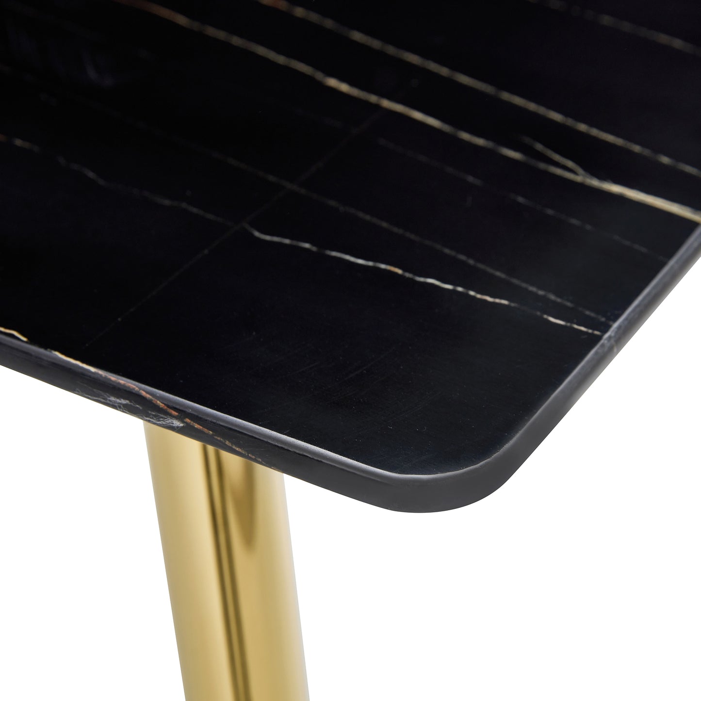 Melysen Modern Minimalist Rectangular Black Imitation Marble Dining Table, 0.4" Thick, Gold Color Metal Legs, Suitable For Kitchen, Dining Room, and Living Room 63"* 35.4" * 30"