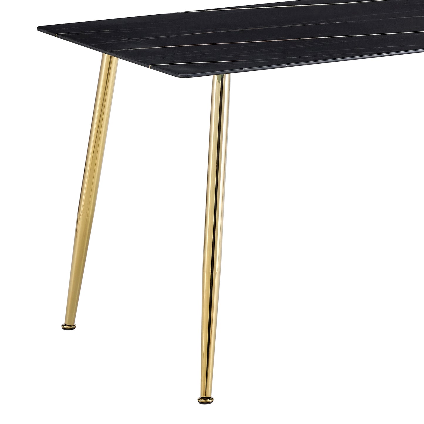 Melysen Modern Minimalist Rectangular Black Imitation Marble Dining Table, 0.4" Thick, Gold Color Metal Legs, Suitable For Kitchen, Dining Room, and Living Room 63"* 35.4" * 30"