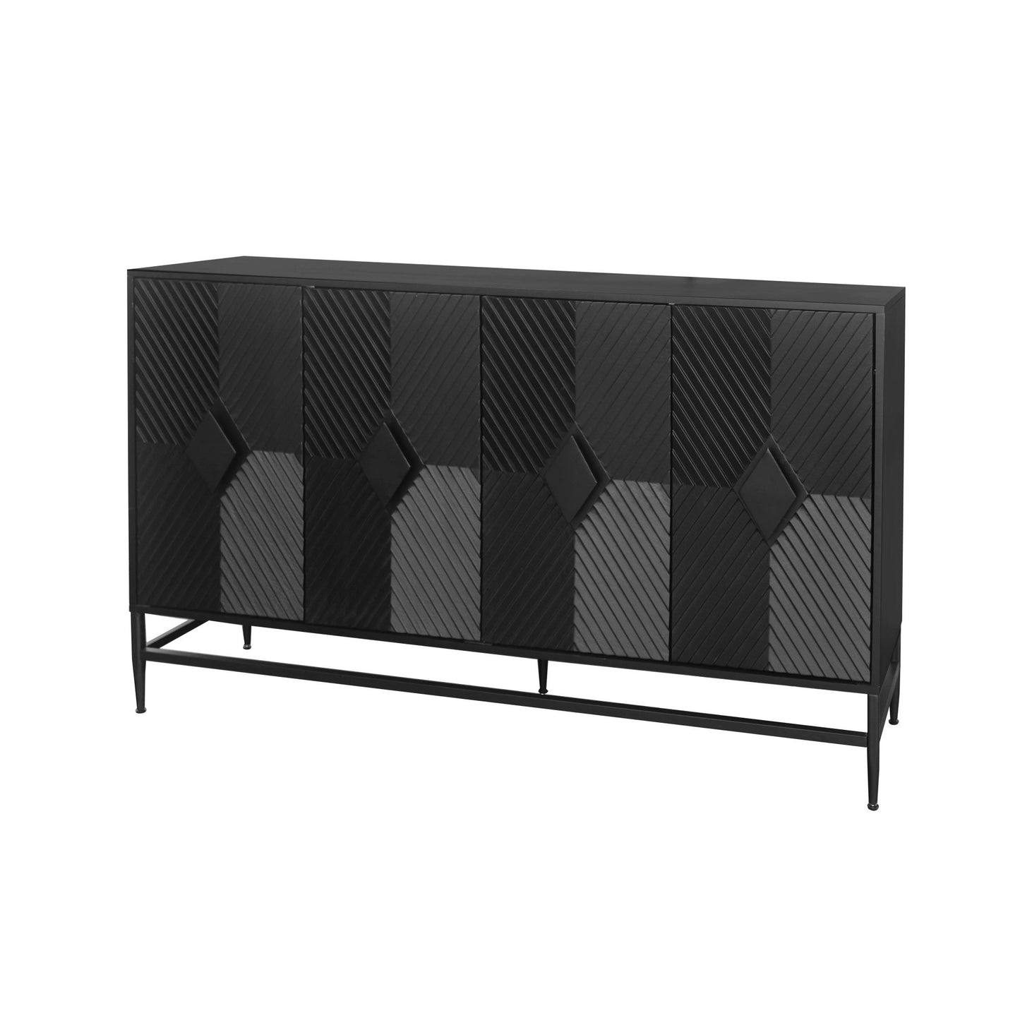 Melysen Accent Black Lacquered 4 Door Wooden Cabinet Sideboard Buffet Server Cabinet Storage Cabinet,Black