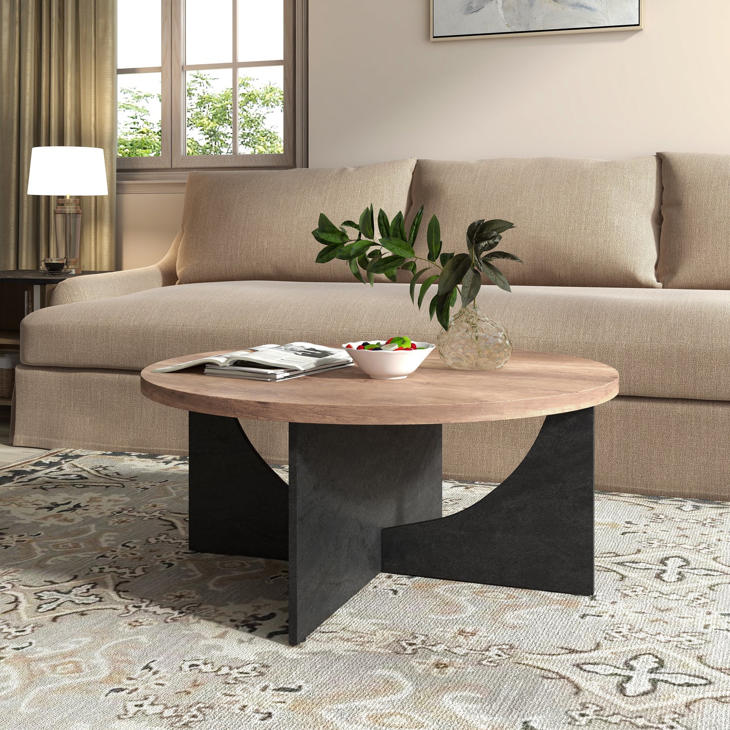 Melysen 35 Inch Modern Retro Round Coffee Table for Living Room and Bedroomin