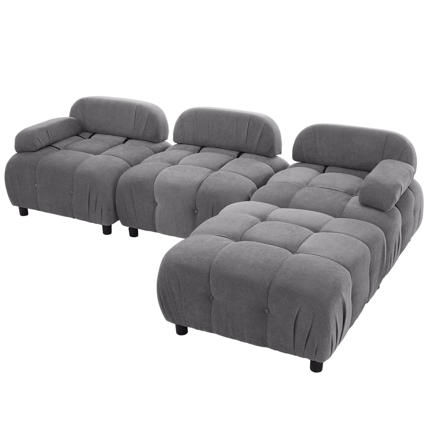 Melysen 96" Modular Convertible Sectional Sofa, Dark Grey Polyester