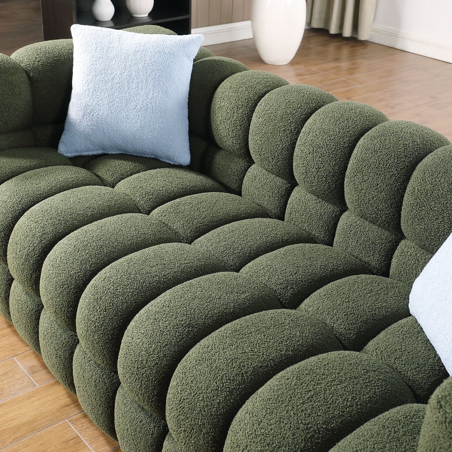 Melysen 84.3 "Modern Living Room Cotton Candy Sofa, 3-Seat Sofa, Olive Green.