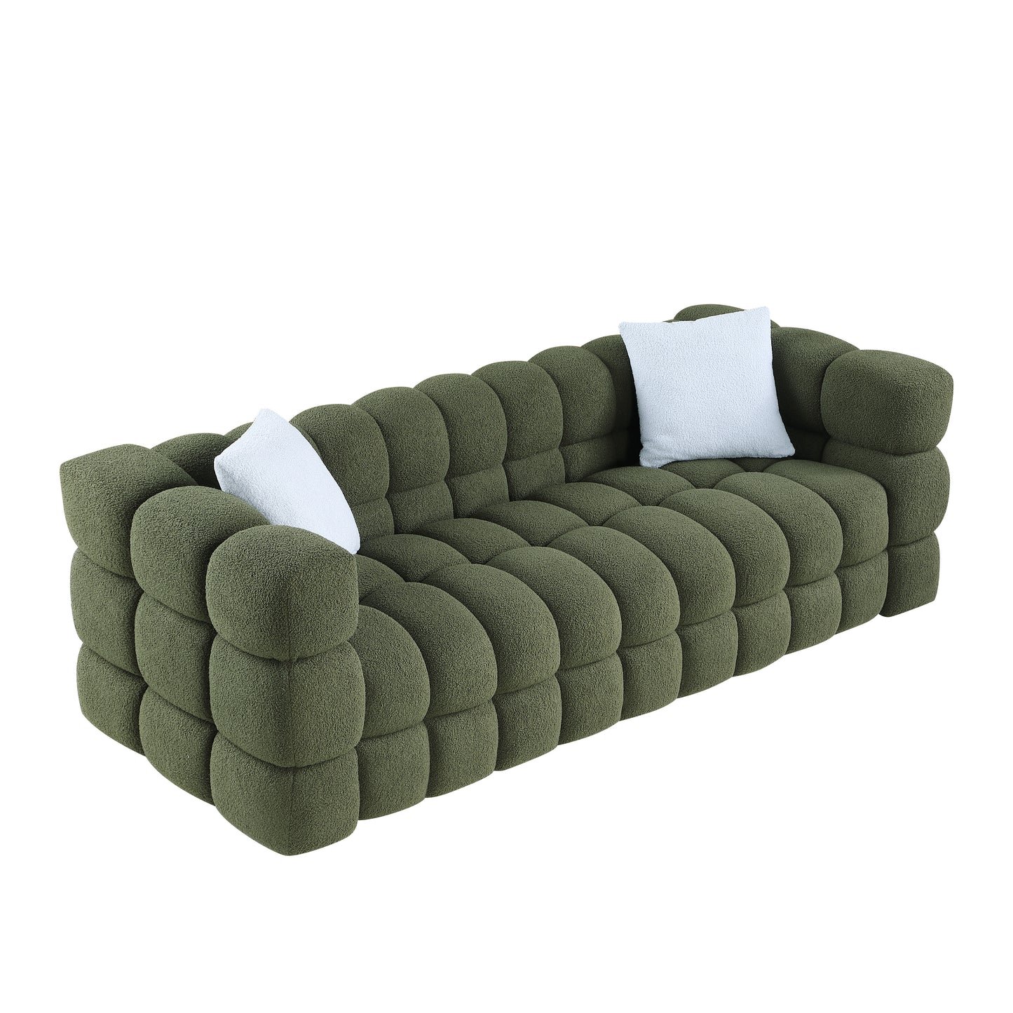 Melysen 84.3 "Modern Living Room Cotton Candy Sofa, 3-Seat Sofa, Olive Green.