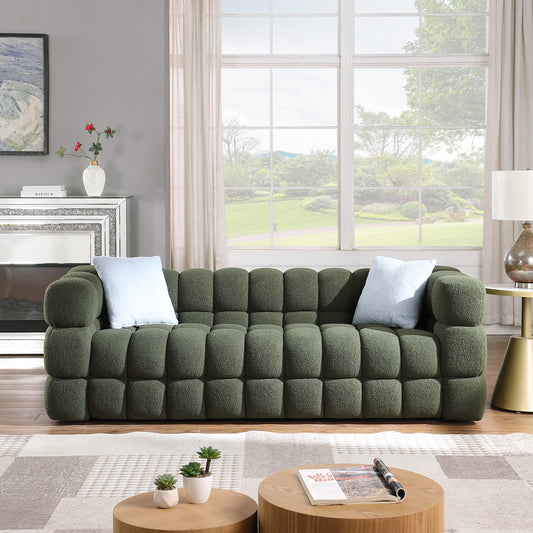 Melysen 84.3 "Modern Living Room Cotton Candy Sofa, 3-Seat Sofa, Olive Green.