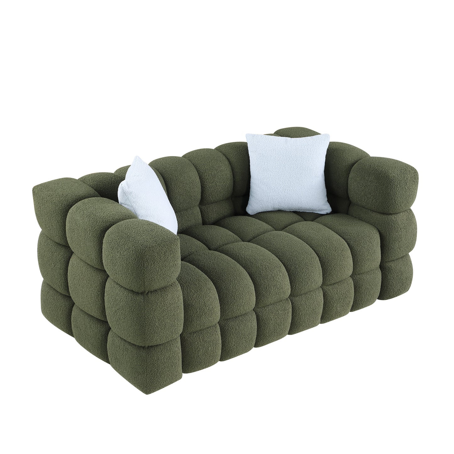 Melysen 62.2 "Modern Living Room Cotton Candy Sofa, 2-Seat Sofa, Olive Green.