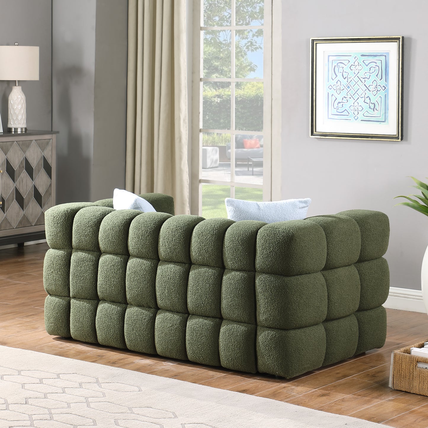 Melysen 62.2 "Modern Living Room Cotton Candy Sofa, 2-Seat Sofa, Olive Green.