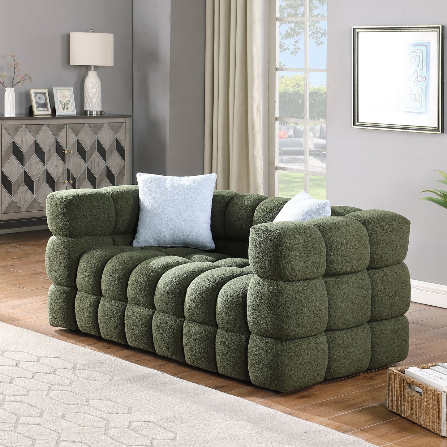 Melysen 62.2 "Modern Living Room Cotton Candy Sofa, 2-Seat Sofa, Olive Green.