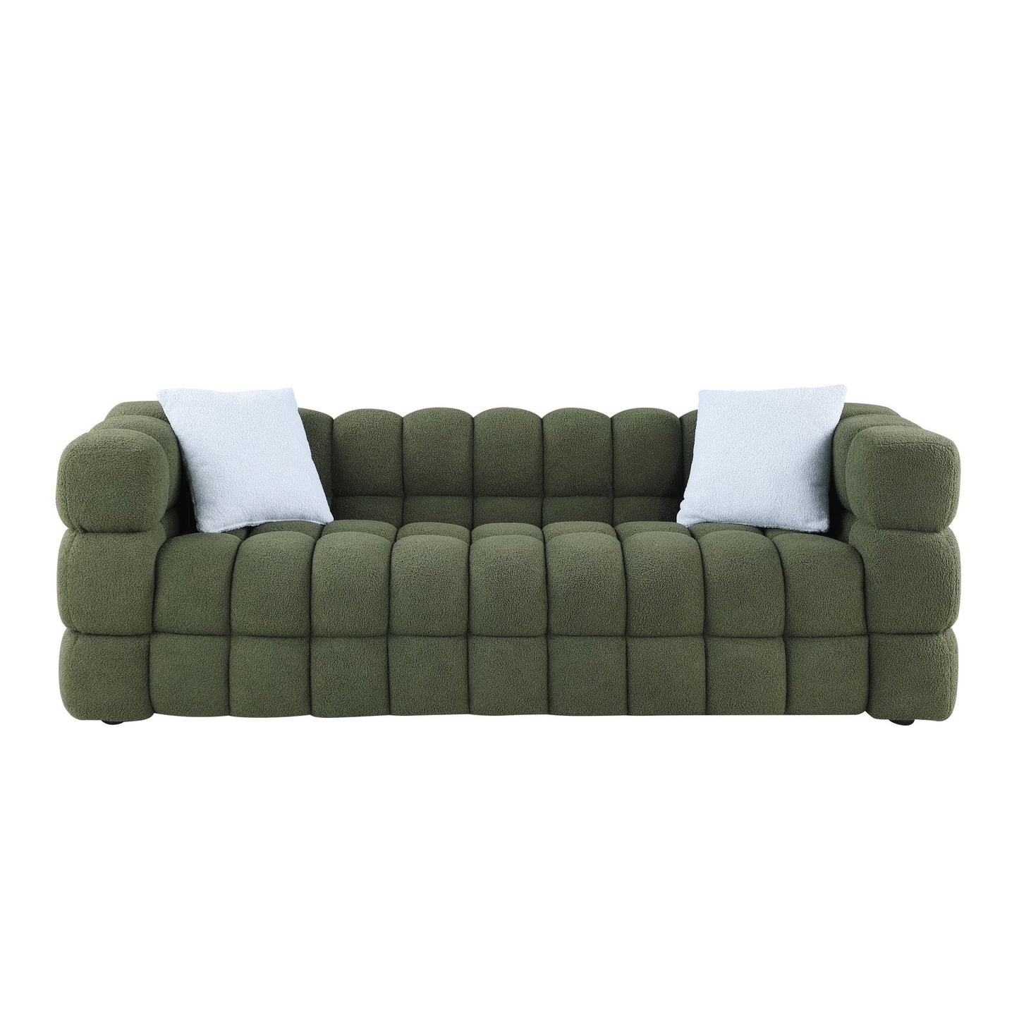 Melysen 84.3 "Modern Living Room Cotton Candy Sofa, 3-Seat Sofa, Olive Green.