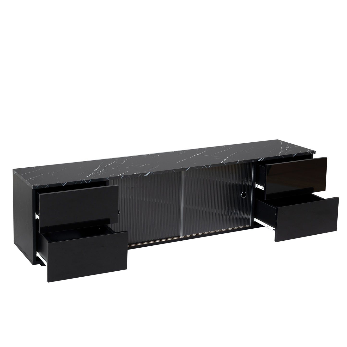 Melysen TV stand,TVCabinet,entertainment center,TV console,media console,with LED remote control lights,roof gravel texture,UV drawer panels,sliding doors,Black