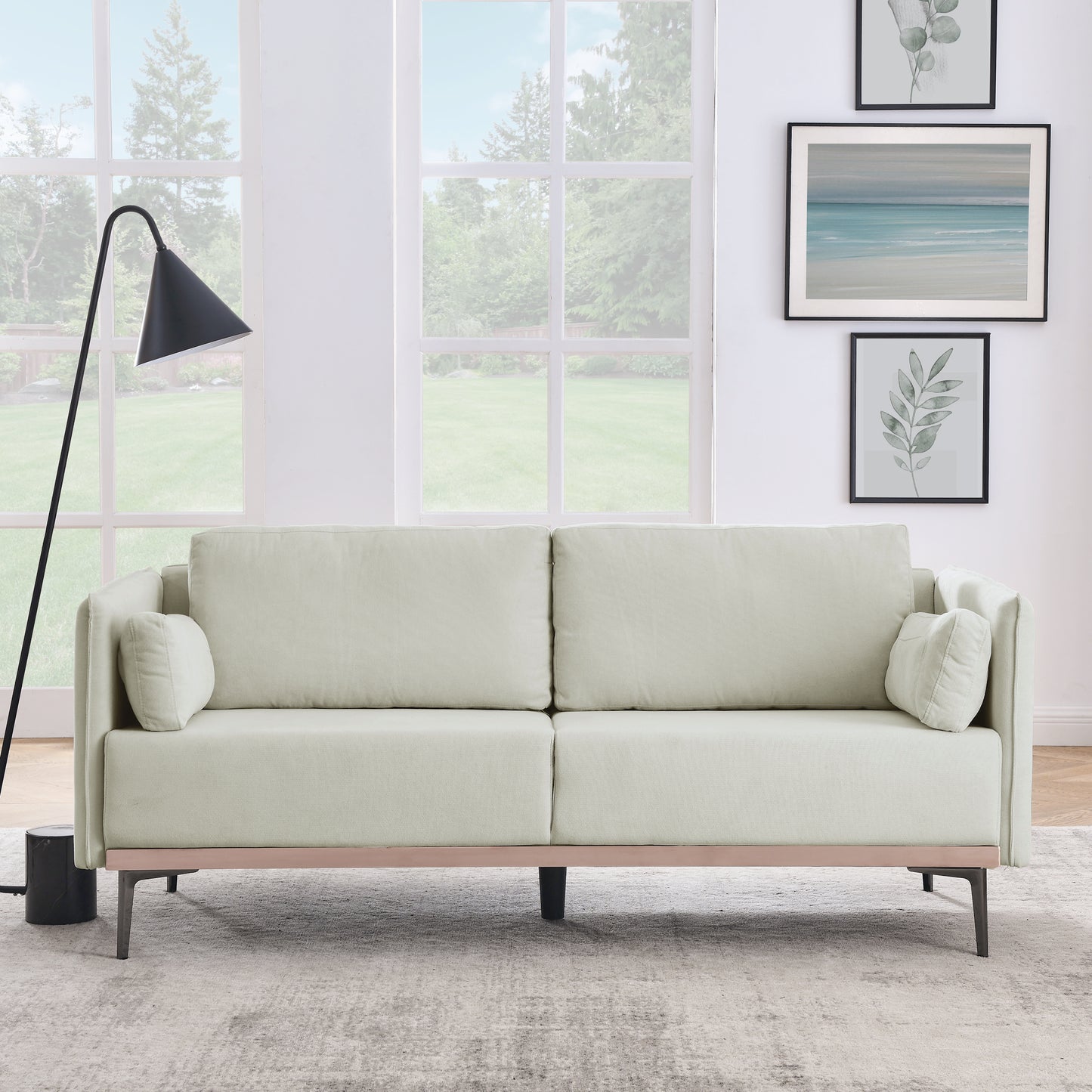 Melysen Modern Sofa 3-Seat Couch with Stainless Steel Trim and Metal Legs for Living Room