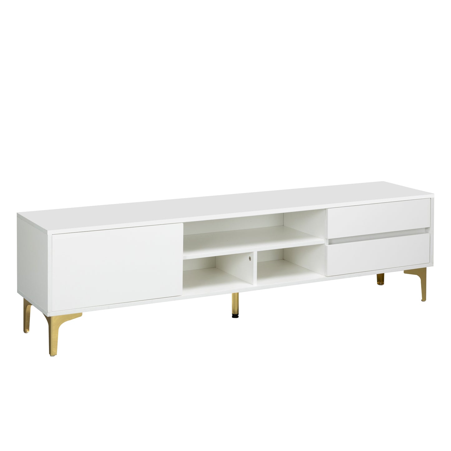 Melysen TV stand,TV Cabinet,entertainment center,TV console,media console,with LED remote control lights,UV bloom drawer panel,gold metal table legs,White