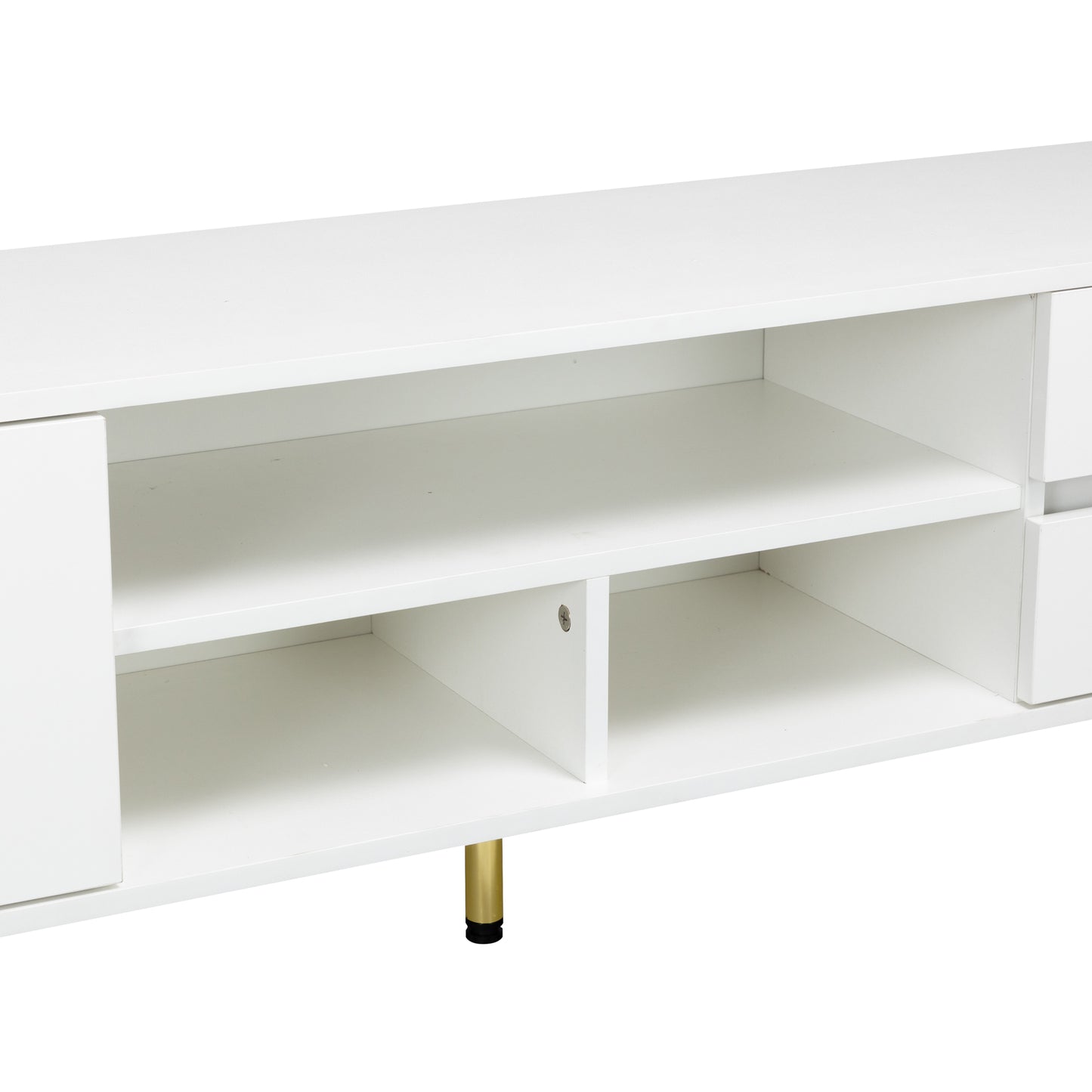 Melysen TV stand,TV Cabinet,entertainment center,TV console,media console,with LED remote control lights,UV bloom drawer panel,gold metal table legs,White