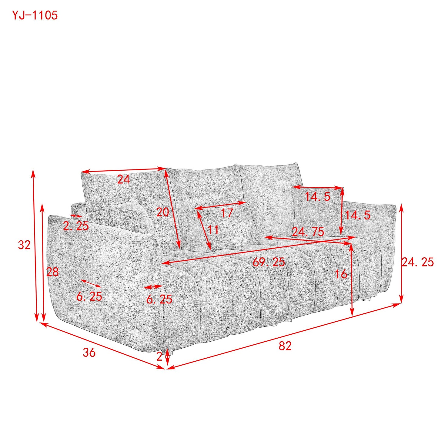 Melysen 82" Premium Teddy fabric Sofa with 3 Back Pillows and 3 back Cushions Solid Wood Frame 3-Seater Sofa, Oversized Upholstered Chair for Living Room, Bedroom, Apartment and Officein