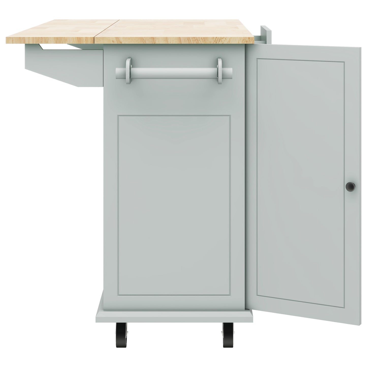 Melysen Kitchen Island with Drop Leaf, 53.9" Width Rolling Kitchen Cart on Wheels with Internal Storage Rack and 3 Tier Pull Out Cabinet Organizer, Kitchen Storage Cart with Spice Rack, Towel Rack (Grey Blue)