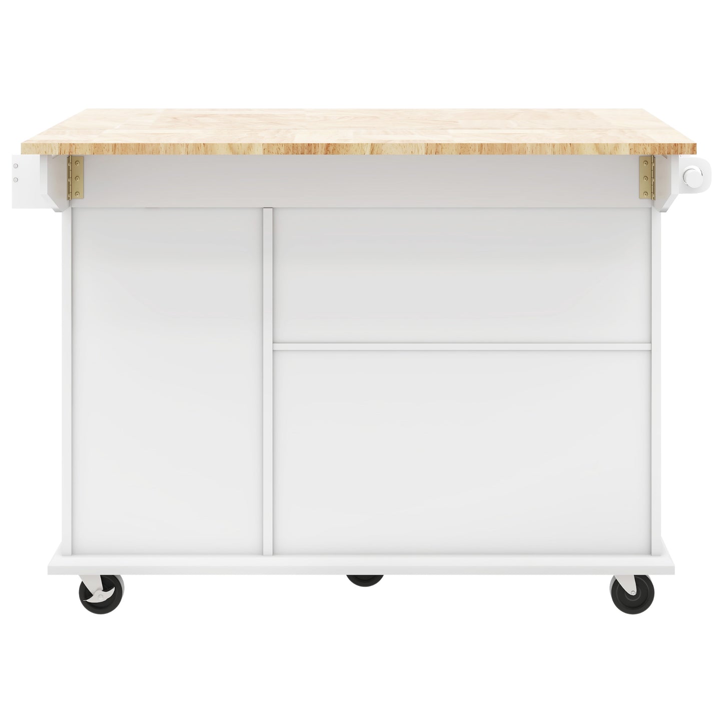 Melysen Kitchen Island with Drop Leaf, 53.9" Width Rolling Kitchen Cart on Wheels with Internal Storage Rack and 3 Tier Pull Out Cabinet Organizer, Kitchen Storage Cart with Spice Rack, Towel Rack (White)