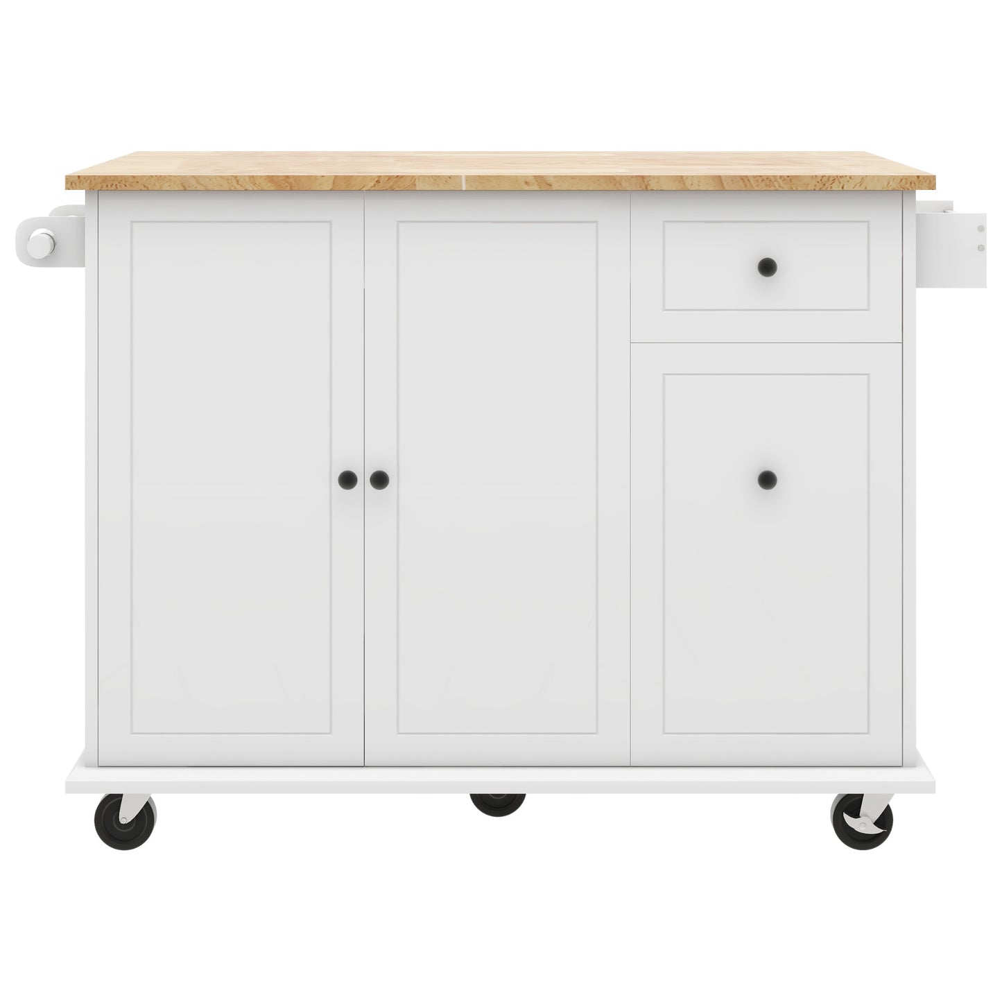 Melysen Kitchen Island with Drop Leaf, 53.9" Width Rolling Kitchen Cart on Wheels with Internal Storage Rack and 3 Tier Pull Out Cabinet Organizer, Kitchen Storage Cart with Spice Rack, Towel Rack (White)