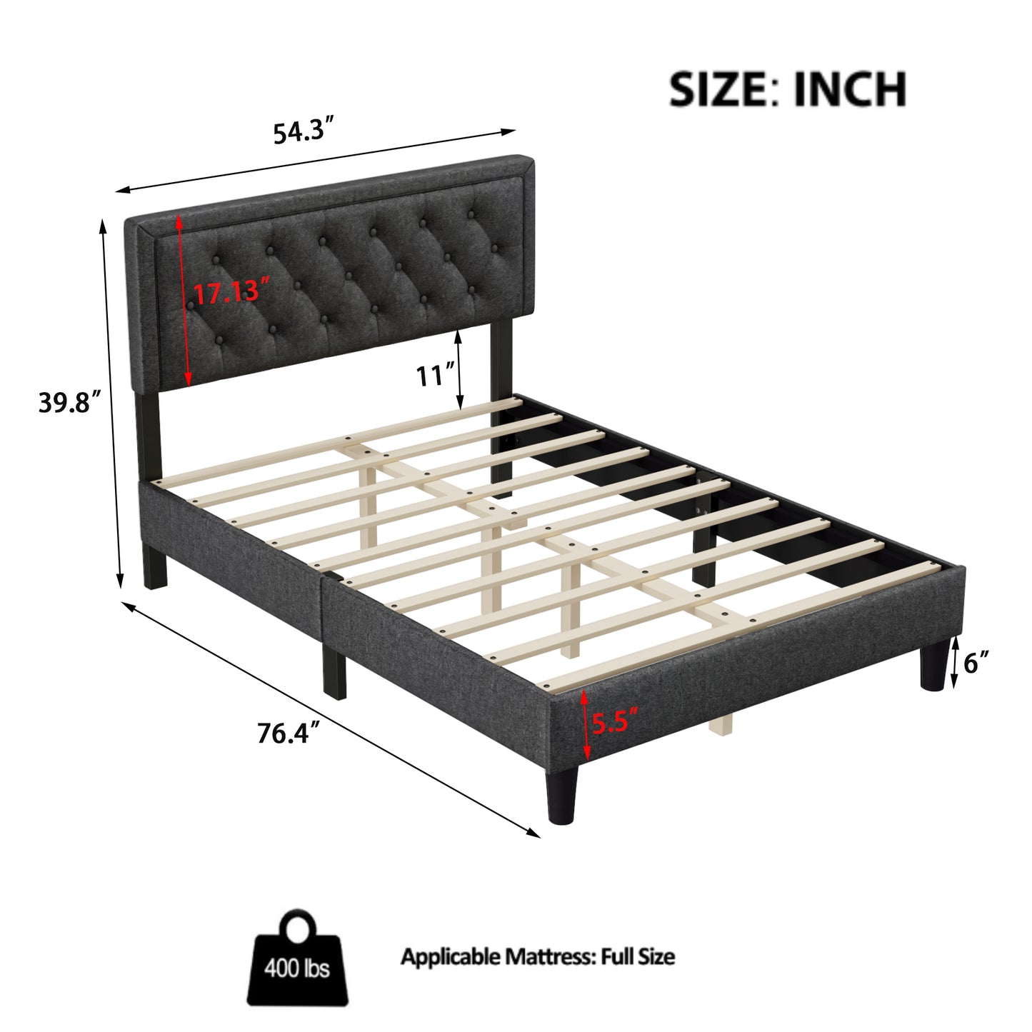 Melysen Panel Bed Frame,Dark Grey