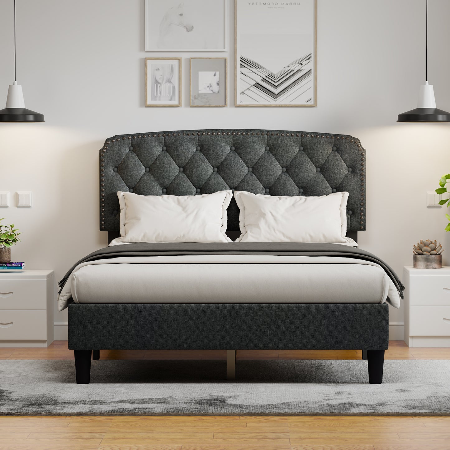 Melysen Adjustable Headboard with Fine Linen Upholstery,Dark Gray