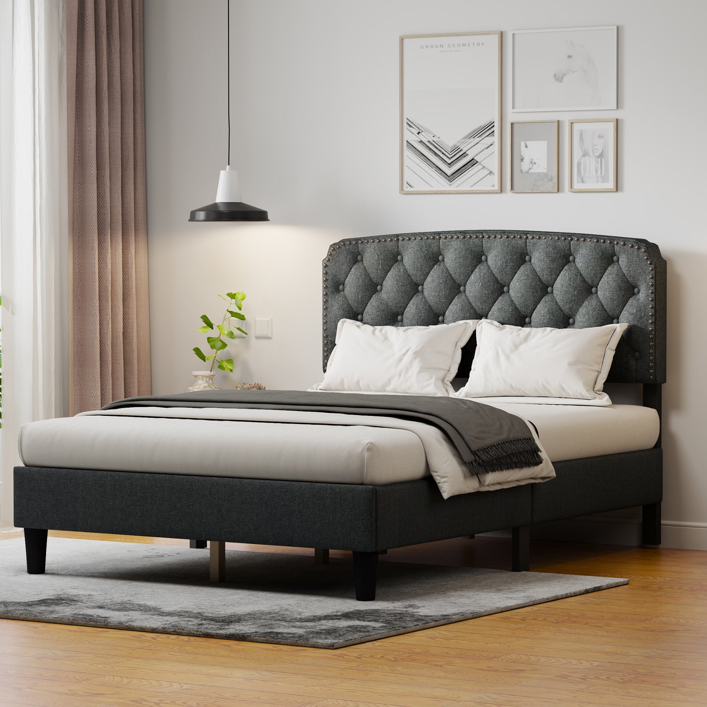 Melysen Adjustable Headboard with Fine Linen Upholstery,Dark Gray