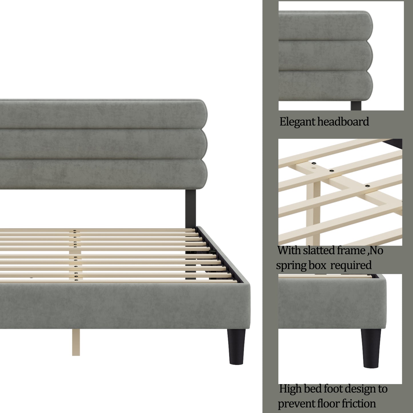 Melysen Modern Solid Platform Bed, Supported by Wooden Planks, Springless Mattress and Mattress Base, Easy to Assemble.