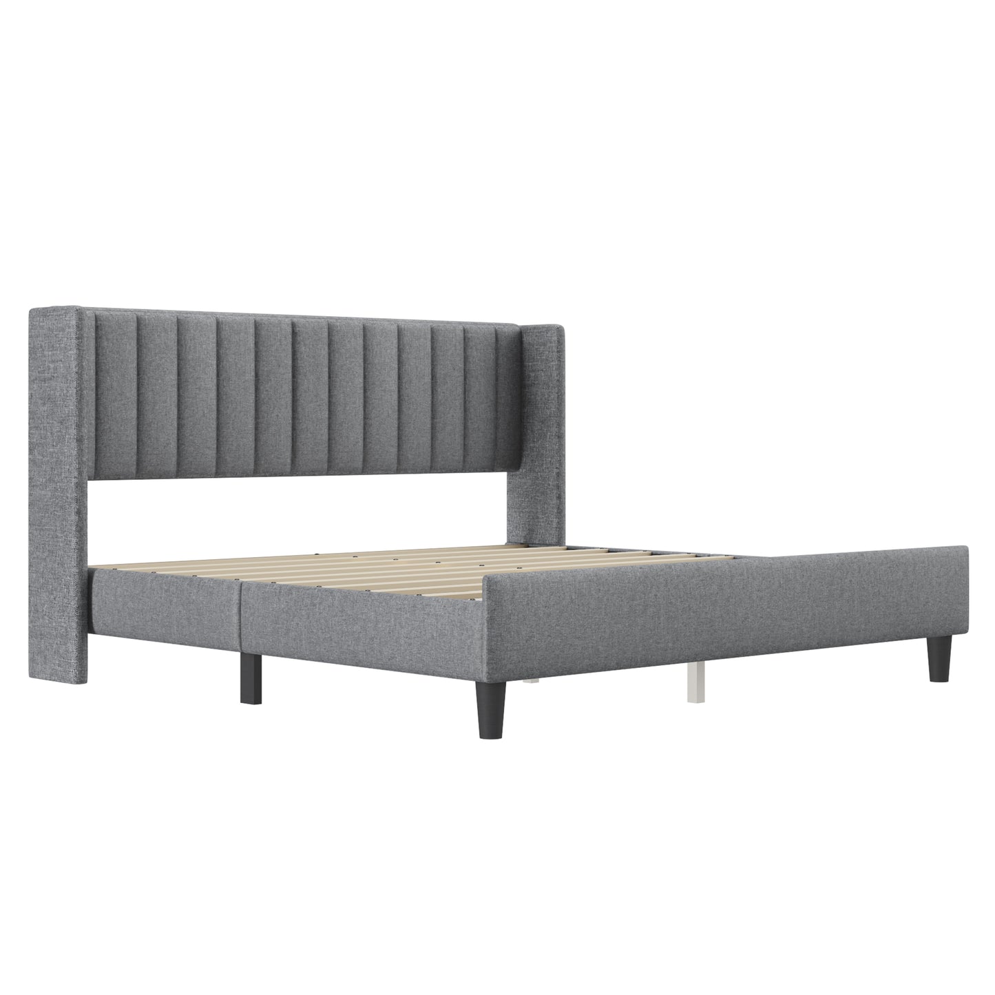 Melysen Upholstered Platform Bed Frame with Headboard,Light Grey