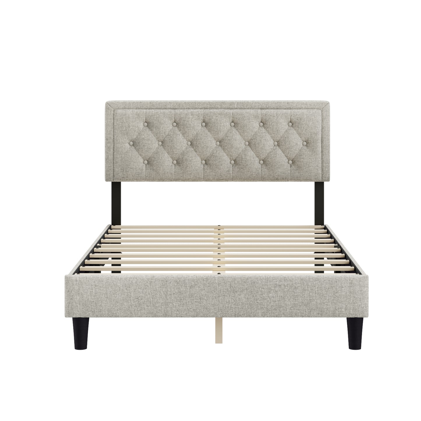 Melysen Panel Bed Frame,Linen Beige