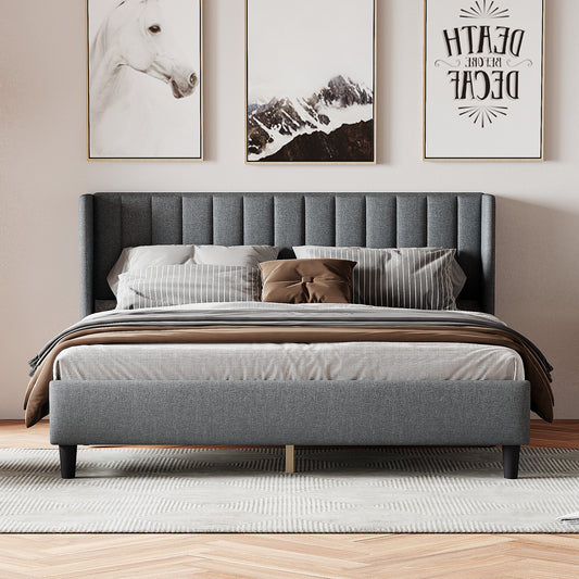 Melysen Upholstered Platform Bed Frame with Headboard,Light Grey