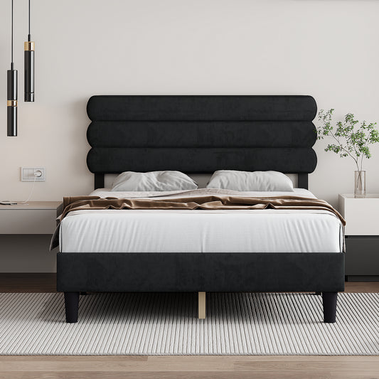 Melysen Full Bed Frame with Headboard,Sturdy Platform Bed with Wooden Slats Support,Dark Grey