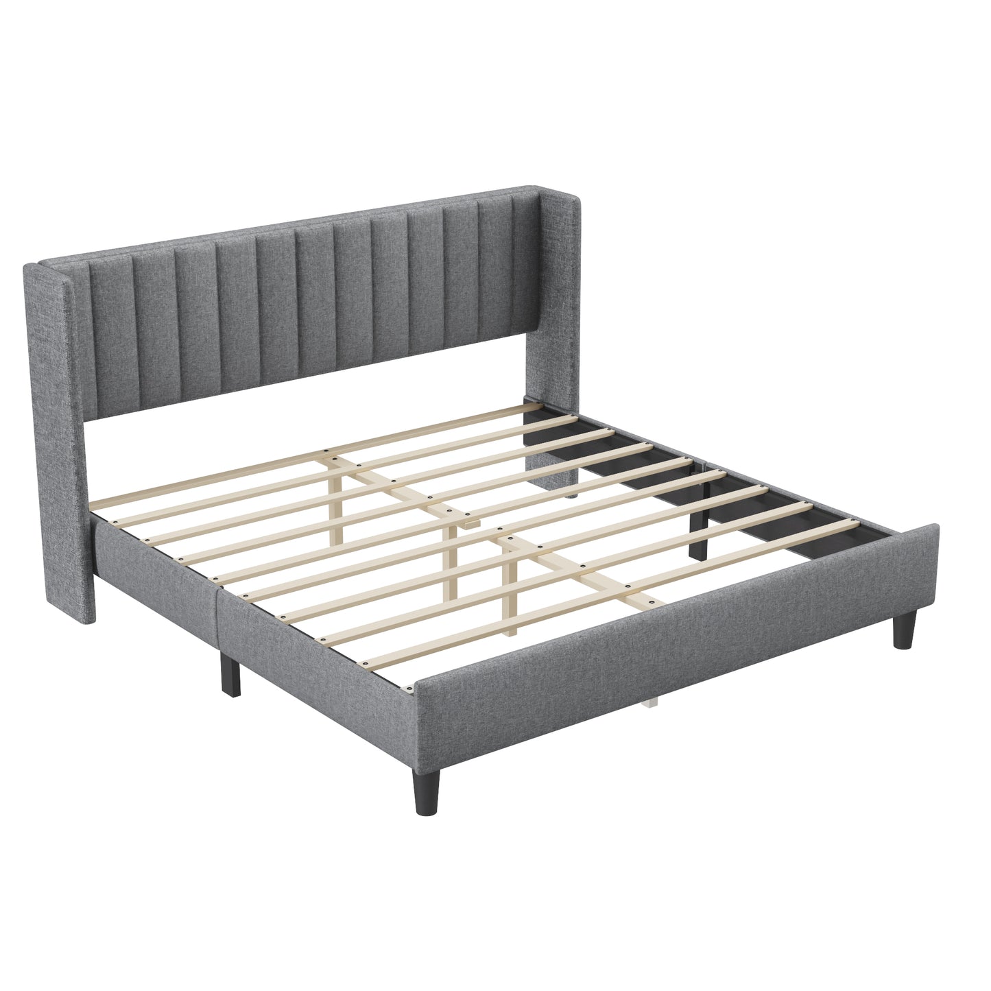 Melysen Upholstered Platform Bed Frame with Headboard,Light Grey