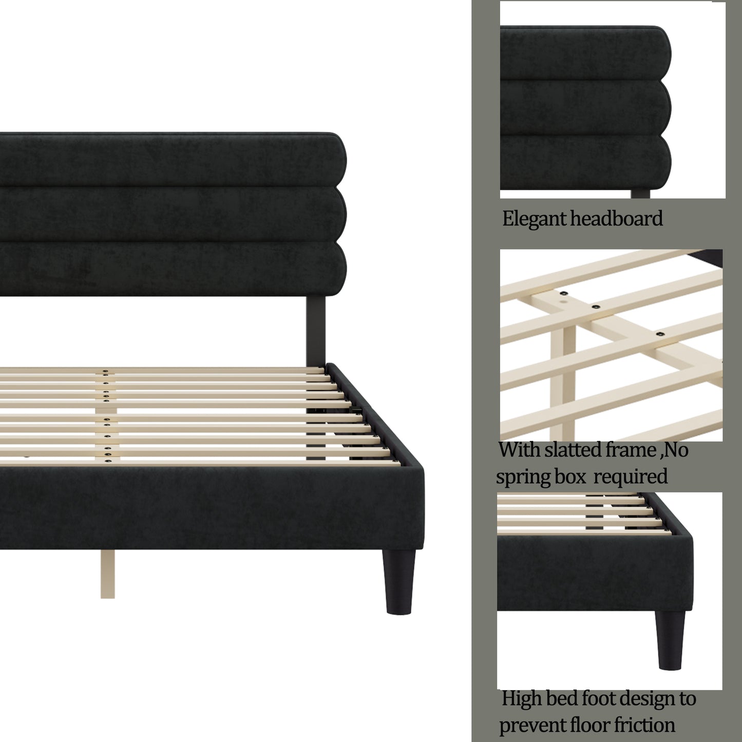 Melysen Full Bed Frame with Headboard,Sturdy Platform Bed with Wooden Slats Support,Dark Grey