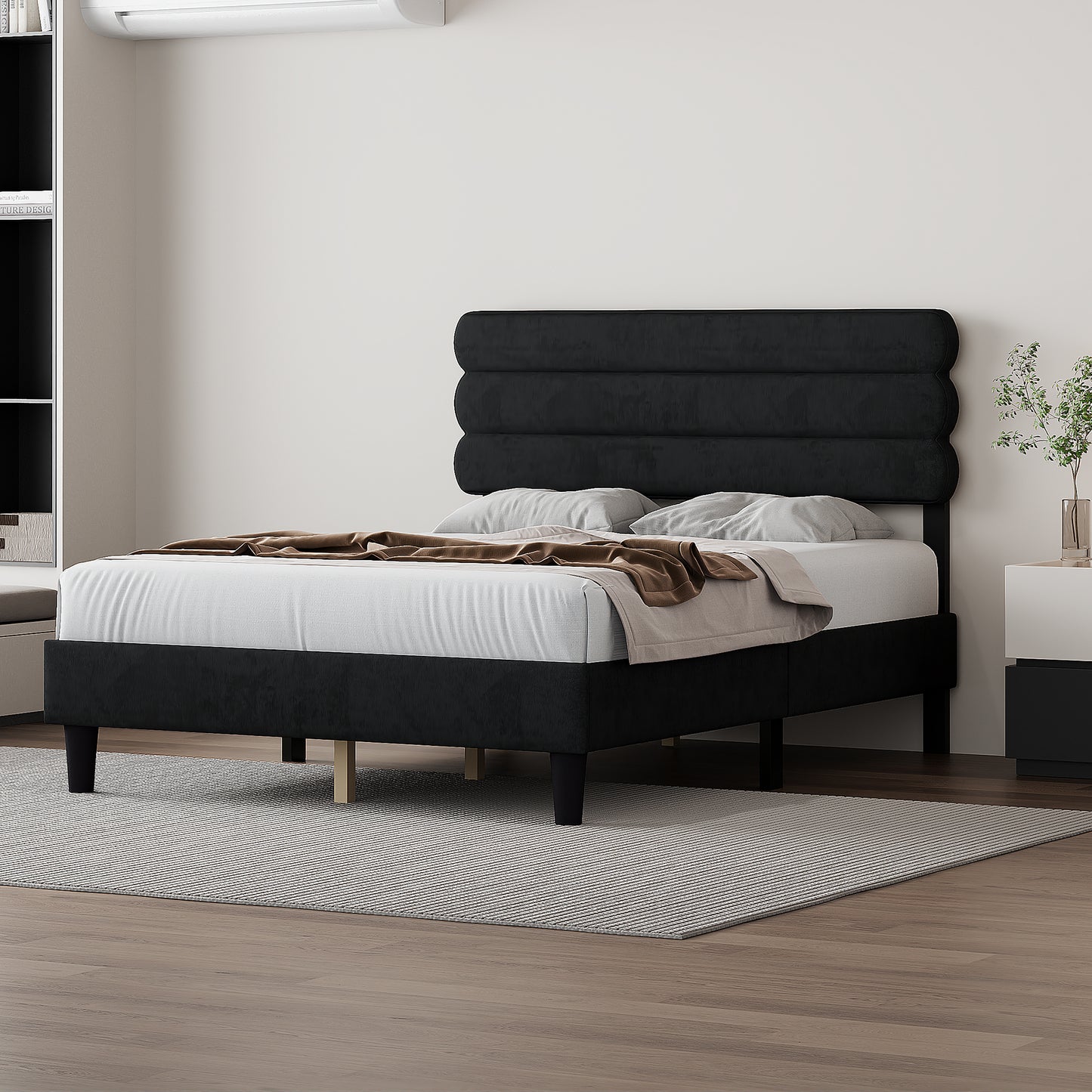 Melysen Full Bed Frame with Headboard,Sturdy Platform Bed with Wooden Slats Support,Dark Grey