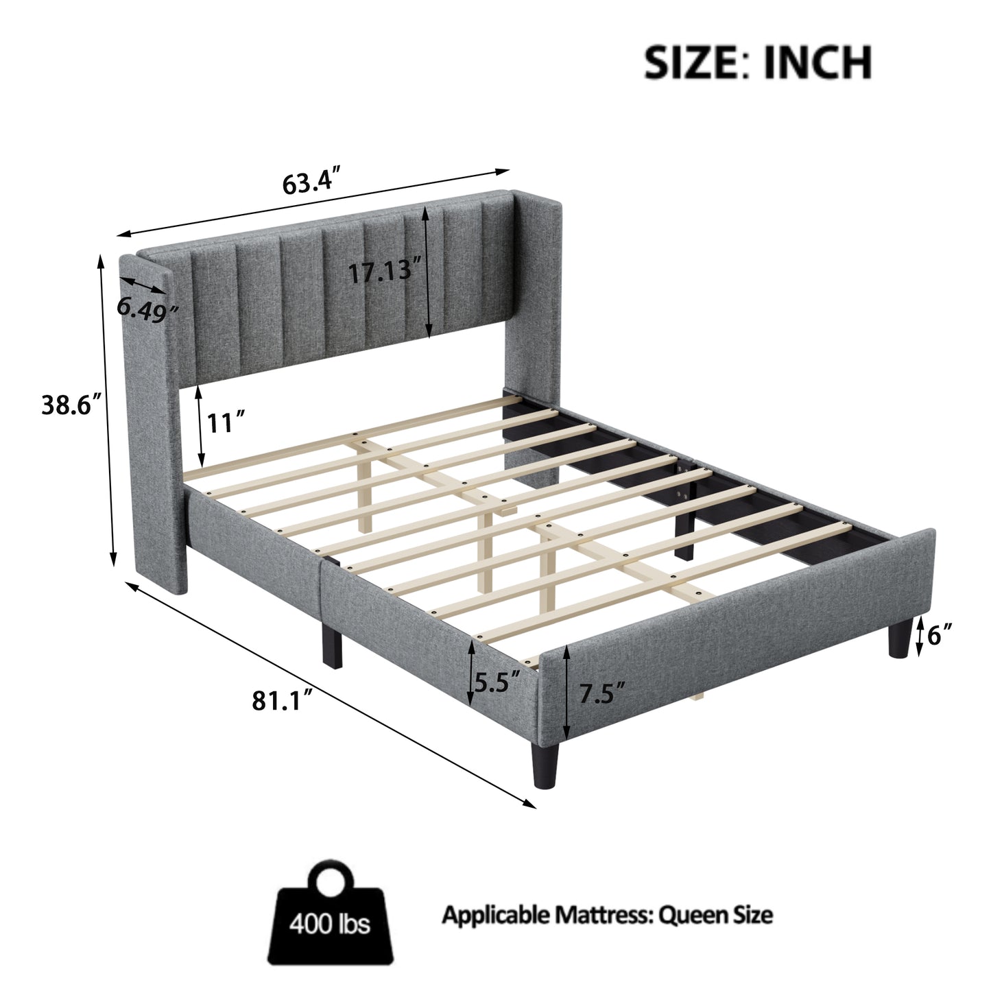 Melysen Upholstered Platform Bed Frame with Headboard,Light Grey