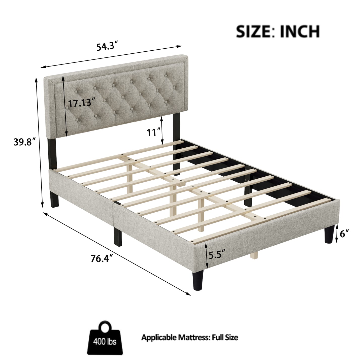 Melysen Panel Bed Frame,Linen Beige