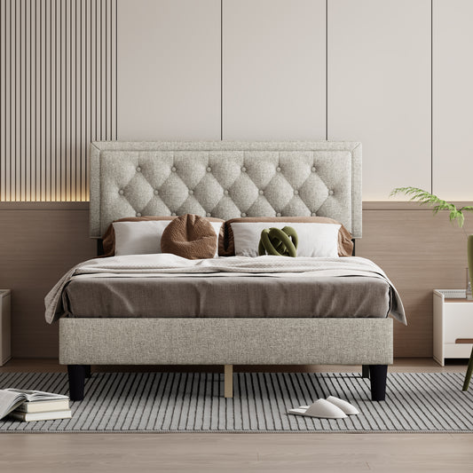 Melysen Panel Bed Frame,Linen Beige