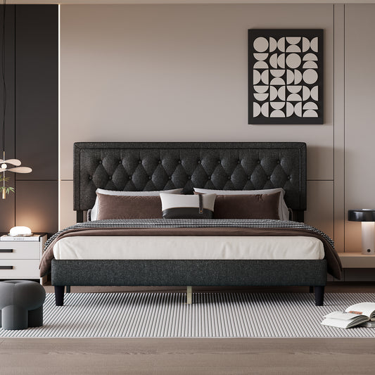 Melysen Panel Bed Frame,Dark Grey