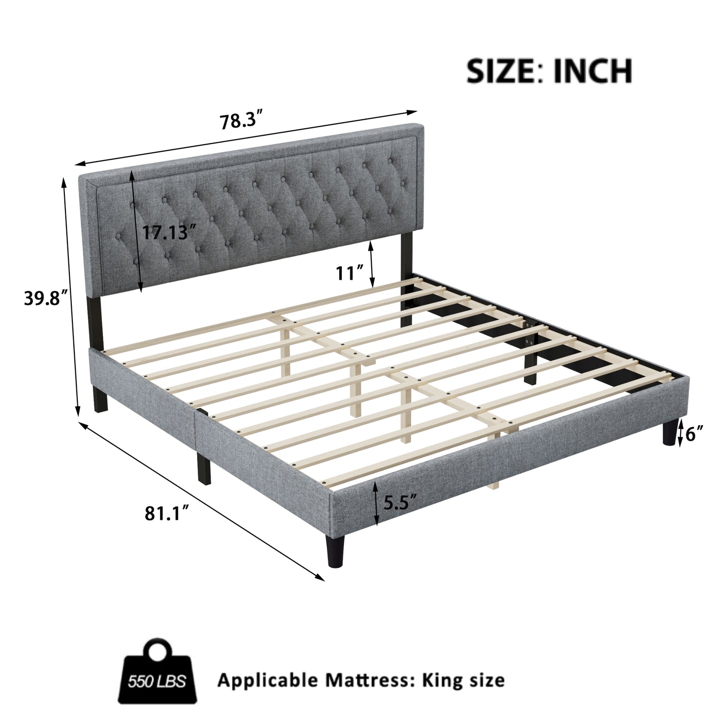 Melysen Panel Bed Frame,Light Grey