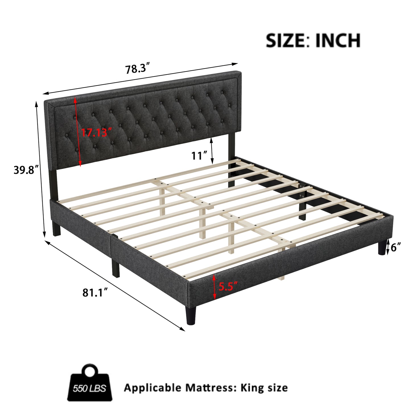 Melysen Panel Bed Frame,Dark Grey